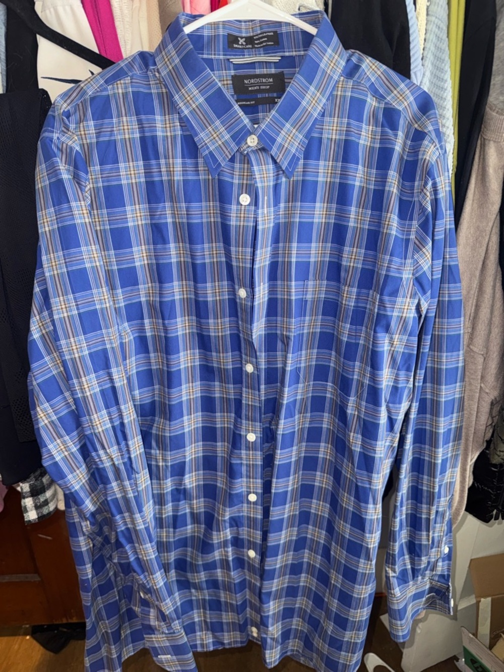 Nordstrom Blue and White Plaid Long-Sleeve Button-Down Shirt